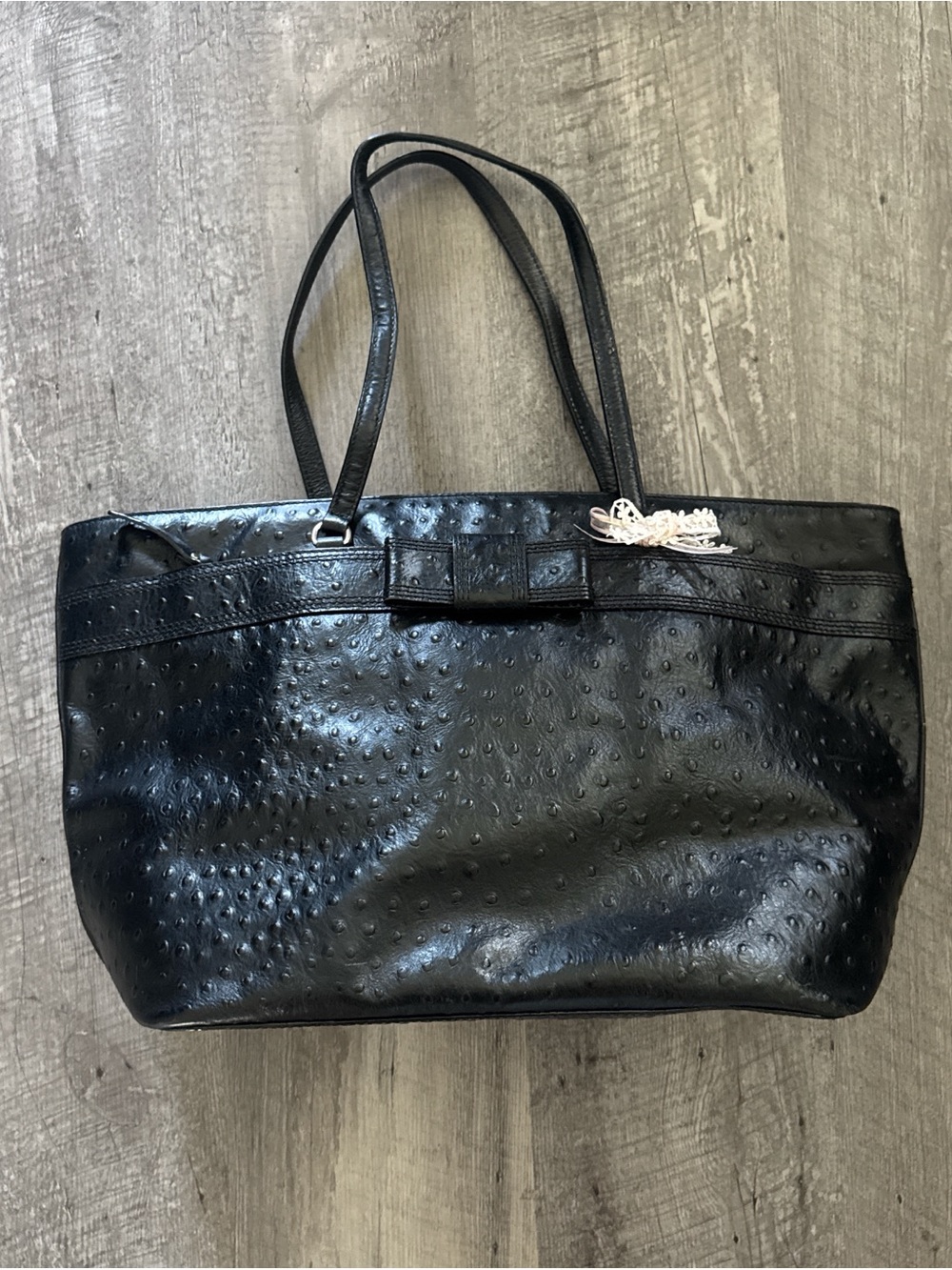 kate spade harmony valencia road ostrich texture leather tote bag bow black